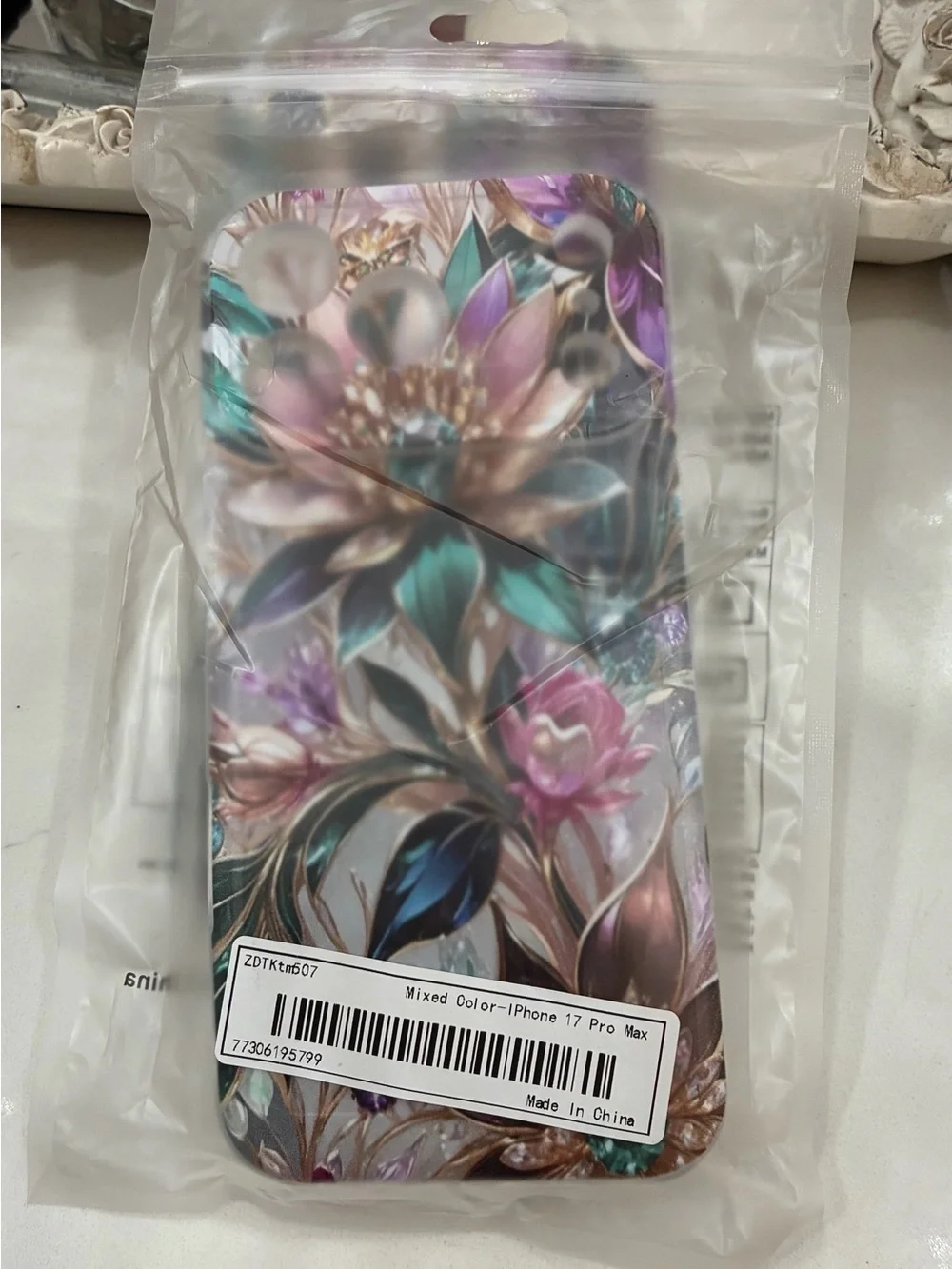 17 Pro Max Floral Jewel Protective Phone Case – Teal, Pink & Gold